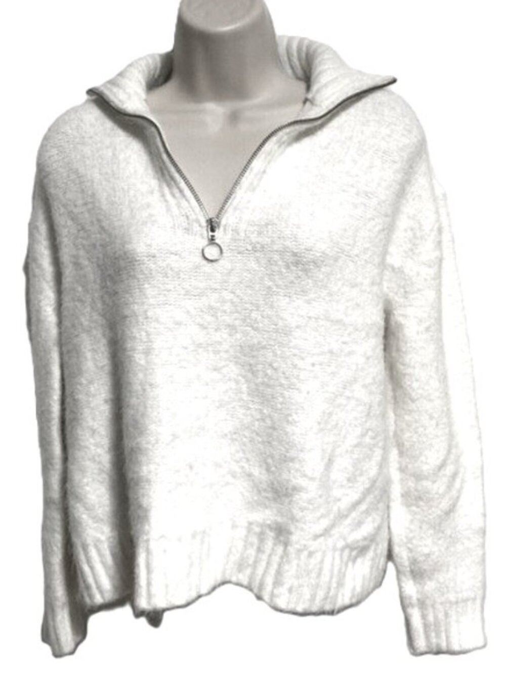 VINCE CAMUTO Top Zip Pullover Creamy White Fuzzy Sweater Womens Small